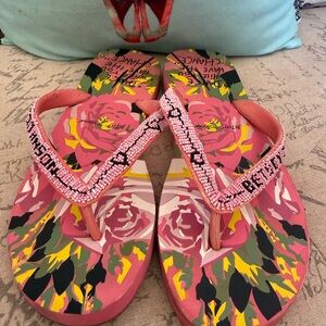 Betsey Johnson Pink Floral Beaded Sandals size 9